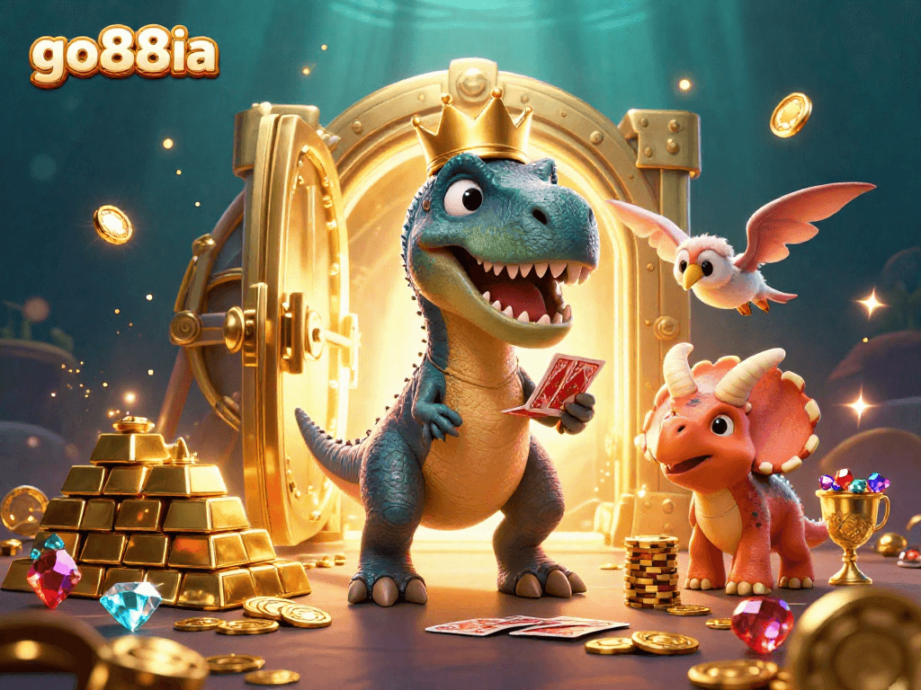 Experience the excitement of go88ia with playful dinosaurs in a vibrant casino scene