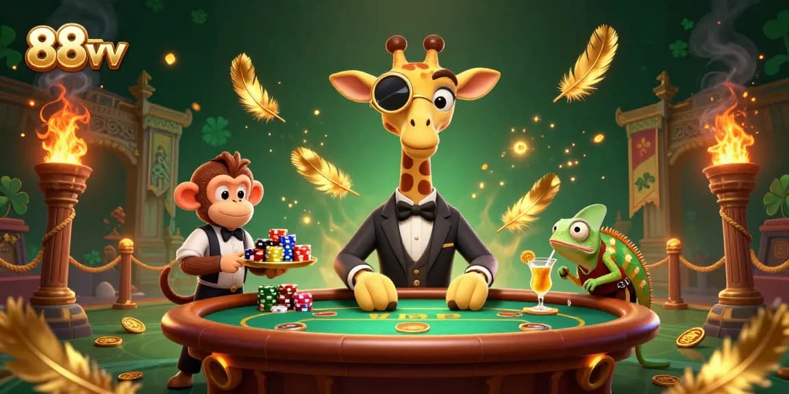 Experience the excitement of 88vv's vibrant online casino atmosphere with our dynamic character scene.