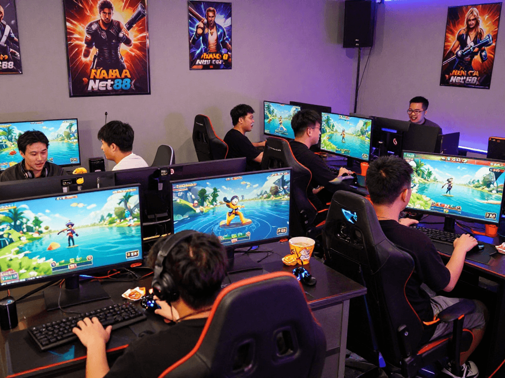 Vibrant gaming scene showcasing players engaged in Bắn Cá Net88, highlighting multiplayer excitement and immersive atmosphere.
