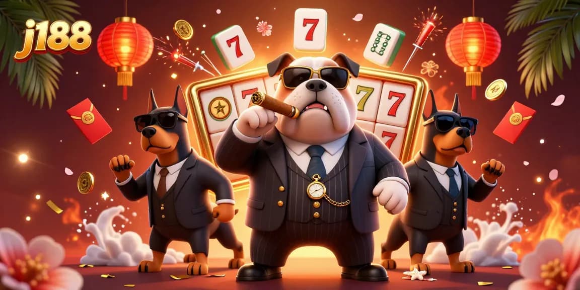 Playing j188 slots with exciting characters in a vibrant casino scene full of gold and joy.