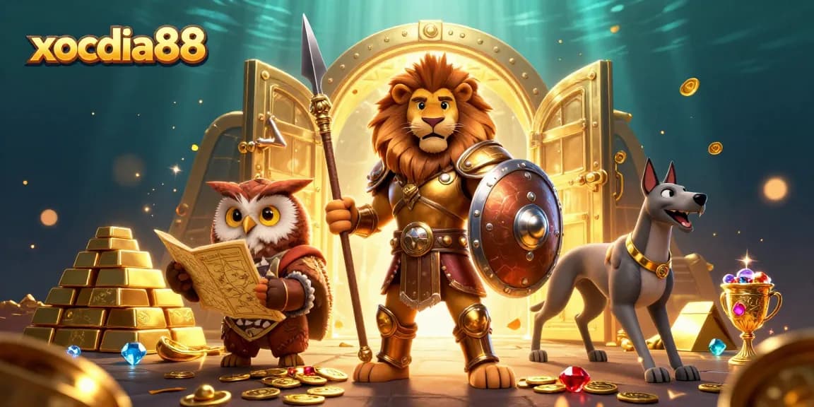 Experience thrilling gaming at xocdia88, illustrated with vibrant casino elements and characters.