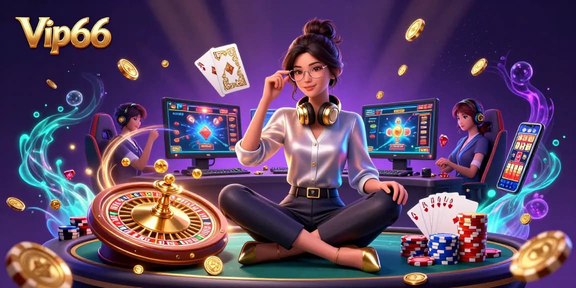 Vip66 players experience dynamic casino games in a lively setting with sparkling coins.
