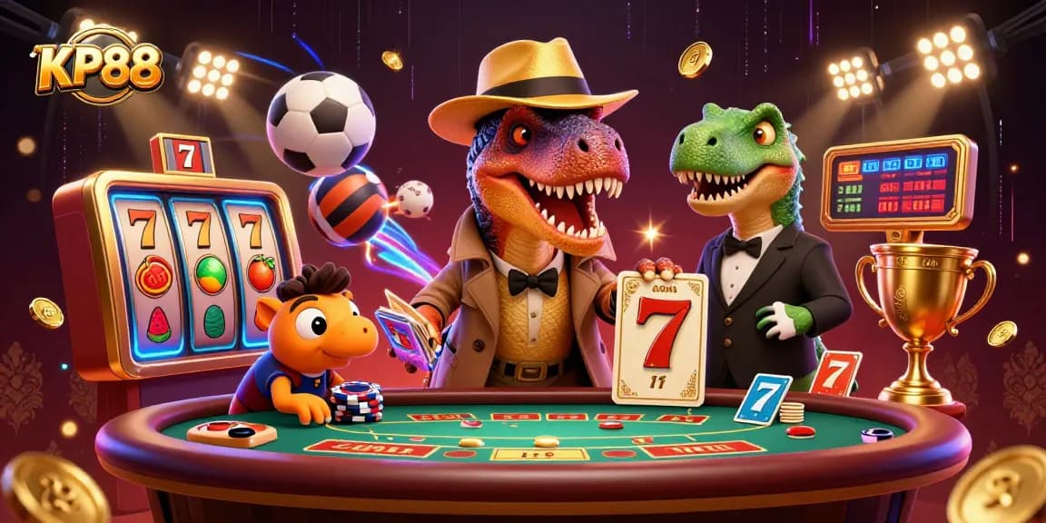 KP88 features a velociraptor card counter at a blackjack table, alongside a suspicious stegosaurus pit boss.