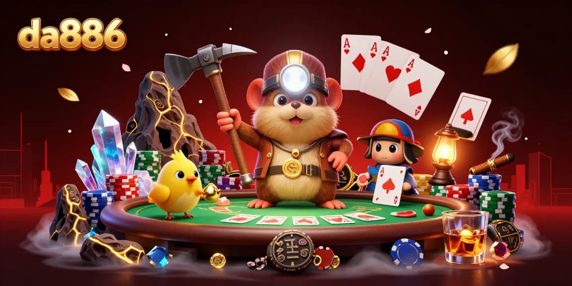 Experience thrilling gaming at da886 with a vibrant poker scene featuring treasure hunting characters.