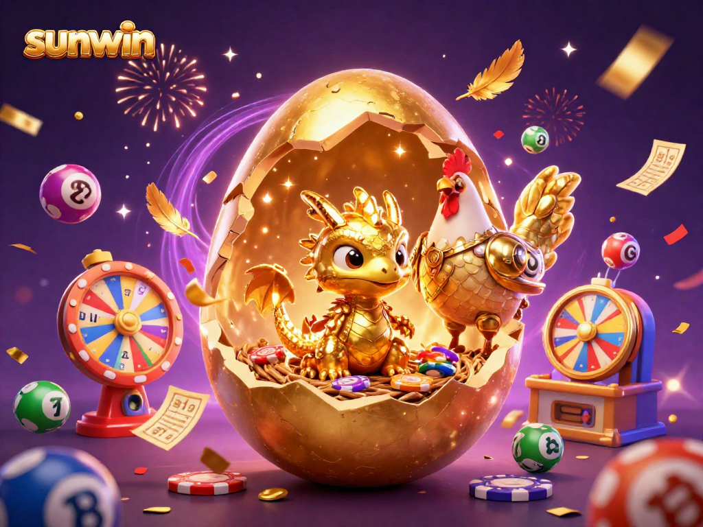 Win big at Sunwin with a golden dragon and poker chips in an immersive gaming scene.