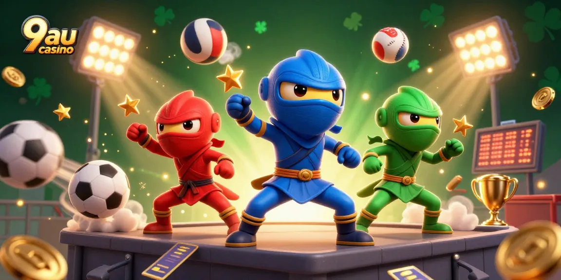 Engage with thrilling action at 9au casino featuring colorful chameleons and dynamic sports elements.