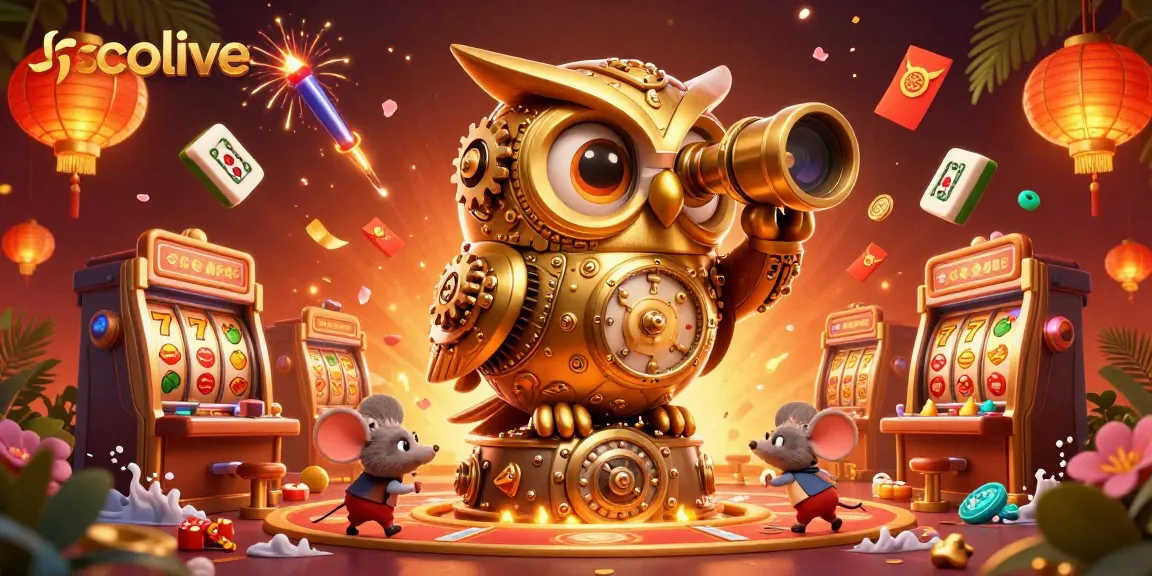 Socolive captures the excitement of gambling with a vibrant scene of golden owls, spinning slot reels, and festive elements.