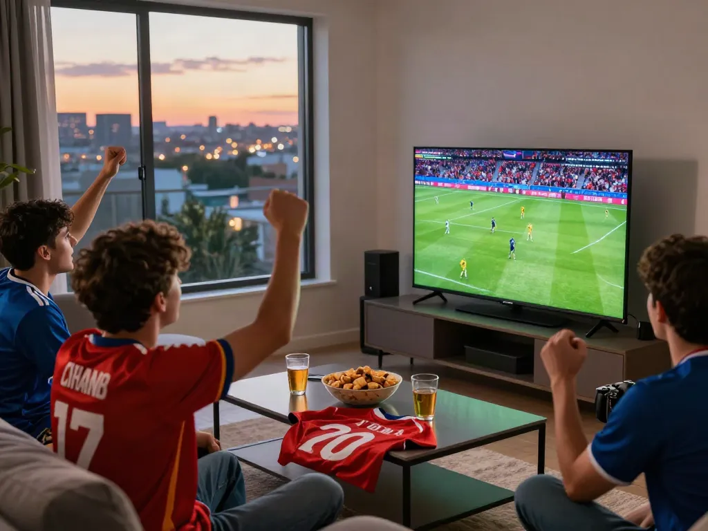 Xoilactv football fans enjoying a live match in a cozy room