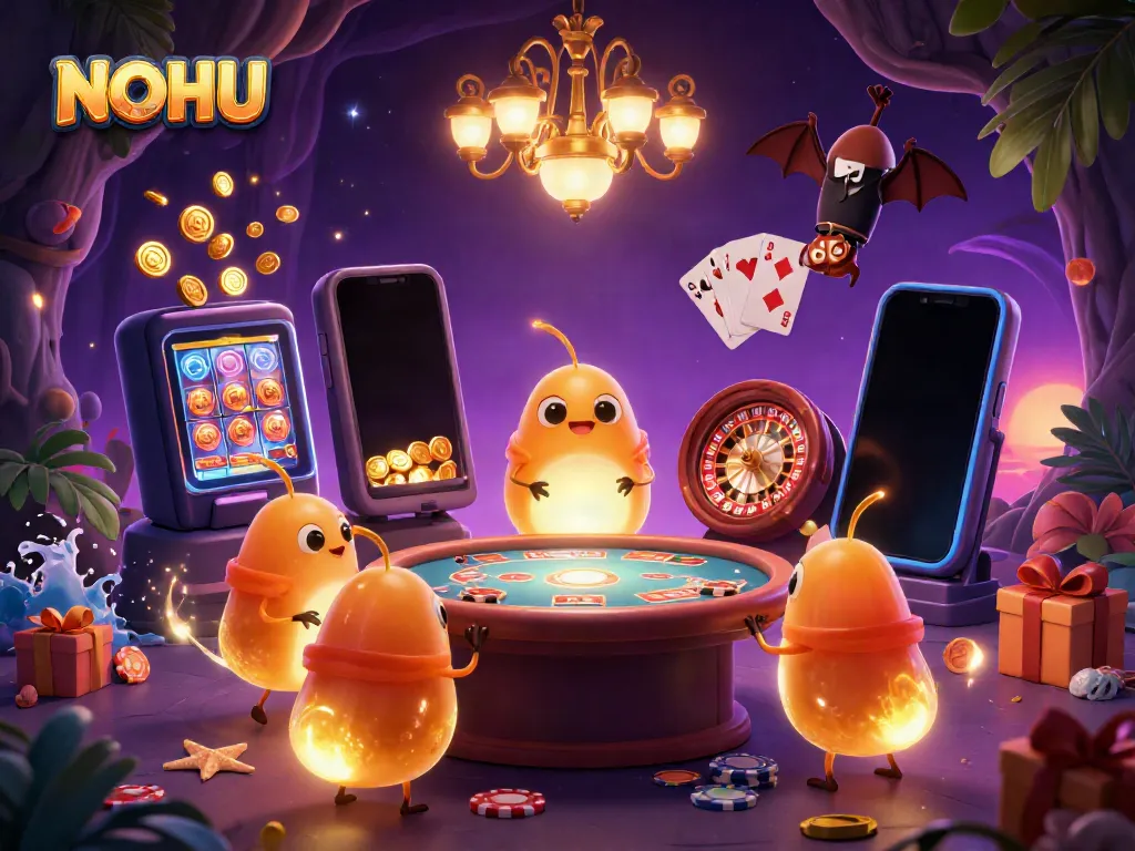 Experience engaging gameplay at NOHU's vibrant casino illuminated by glowing glowworms and vivid game elements.