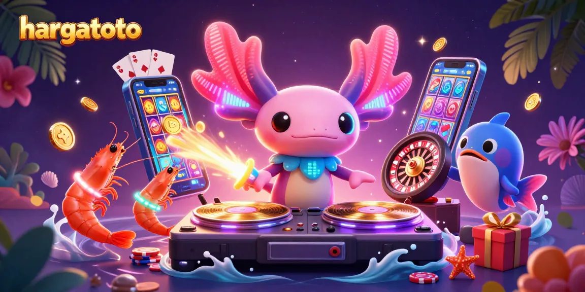 Spin vibrant slot games with hargatoto's animated axolotl DJ and lively underwater characters.
