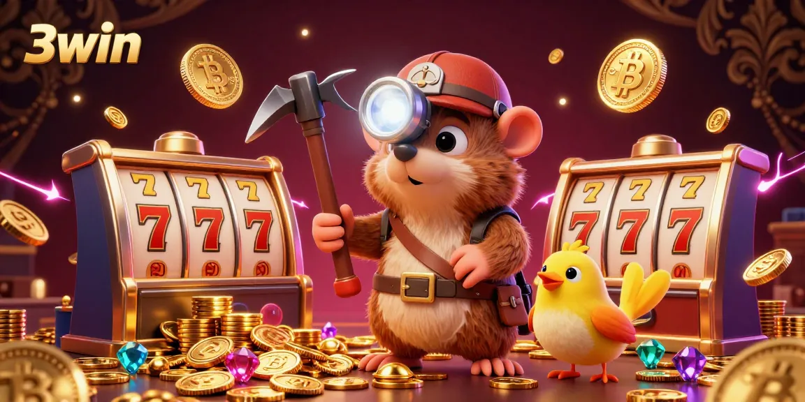 Engage with thrilling 3win casino adventures featuring a treasure hunter mole among slots and crypto coins.