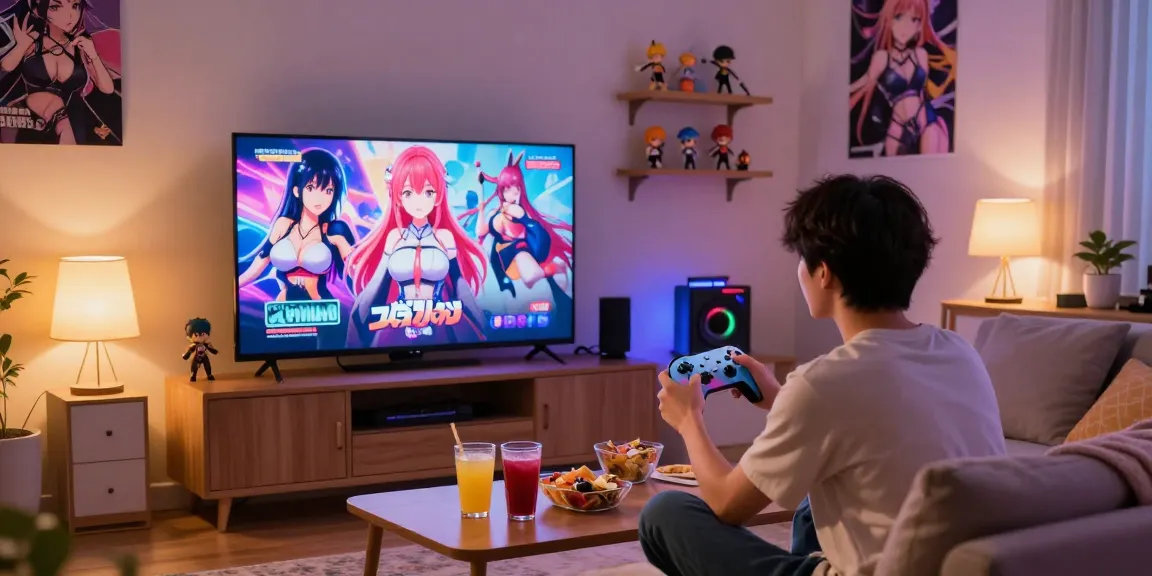 Engaging living room scene featuring a player enjoying real ecchi games.