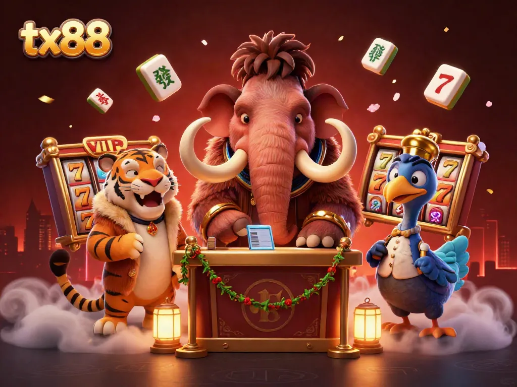 Experience tx88 with a vibrant 3D cartoon scene featuring diverse characters and slot elements.