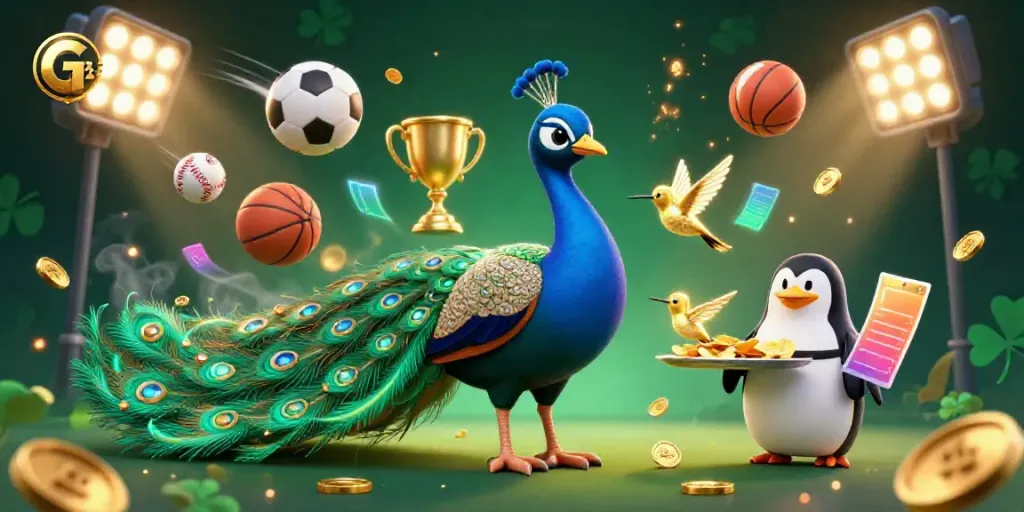 Win big with G 28 as a vibrant scene of cartoon characters at a sports betting event unfolds.