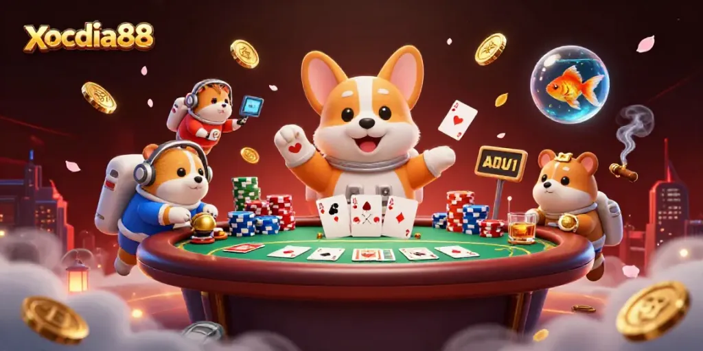 Xocdia88 engages users with vibrant casino fun in a floating space scene.