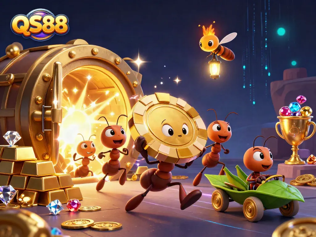 Experience exciting adventures with QS88, as ants steal a giant poker chip in this vibrant casino heist!