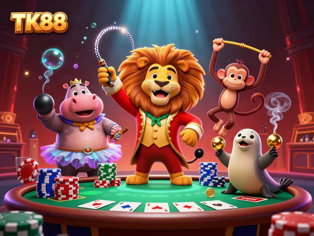 Engaging TK88 scene with vibrant characters and casino elements emphasizing the gambling experience