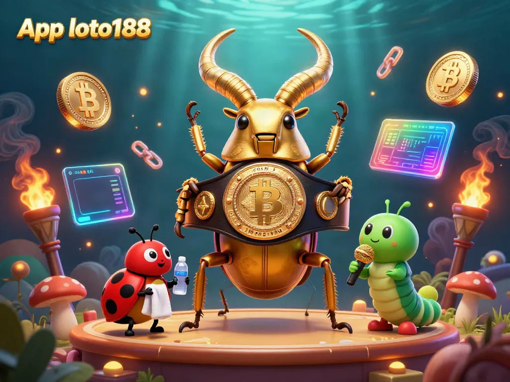 Experience the thrill of the App loto188 with a giant stag beetle champion in a vibrant casino scene.