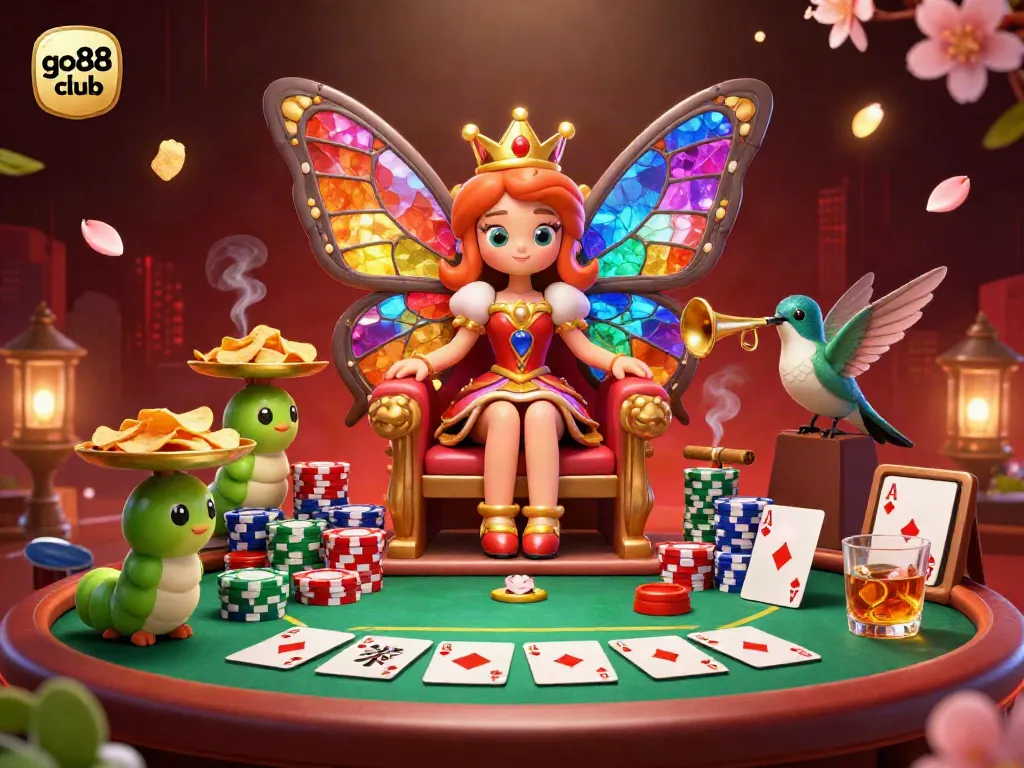 Experience the vibrant world of go88 club through a delightful 3D casino scene filled with rich details.