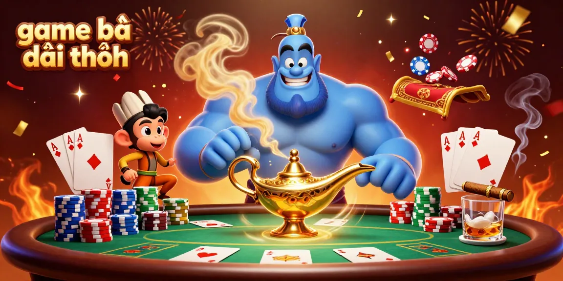 Experience thrilling game bài đổi thưởng with a vibrant 3D casino scene of poker and celebration.