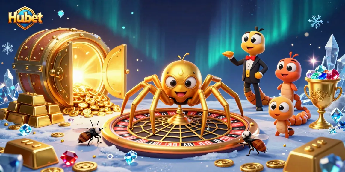 Engage with Hubet's thrilling roulette scene featuring a golden spider and enchanting gems.