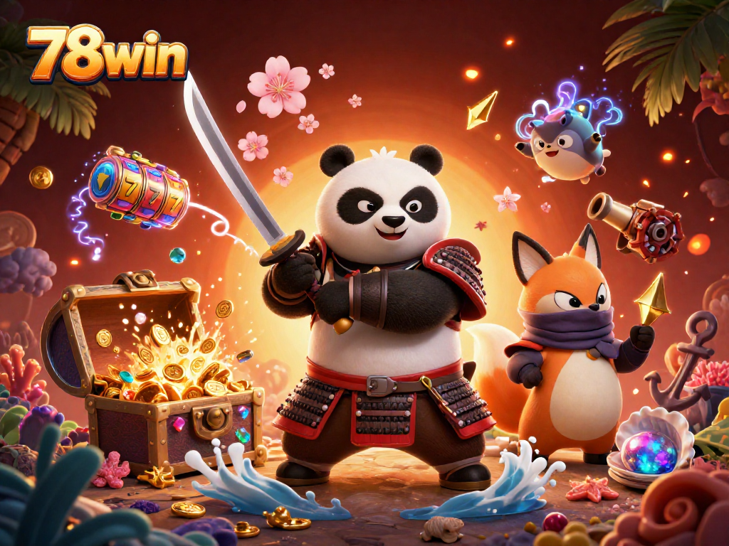 Engage with 78win's vibrant casino scene featuring characters and thrilling game elements.