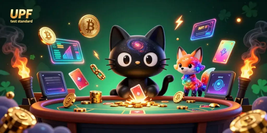 Experience the UPF test standard action in a vibrant cosmic casino scene filled with glowing elements.