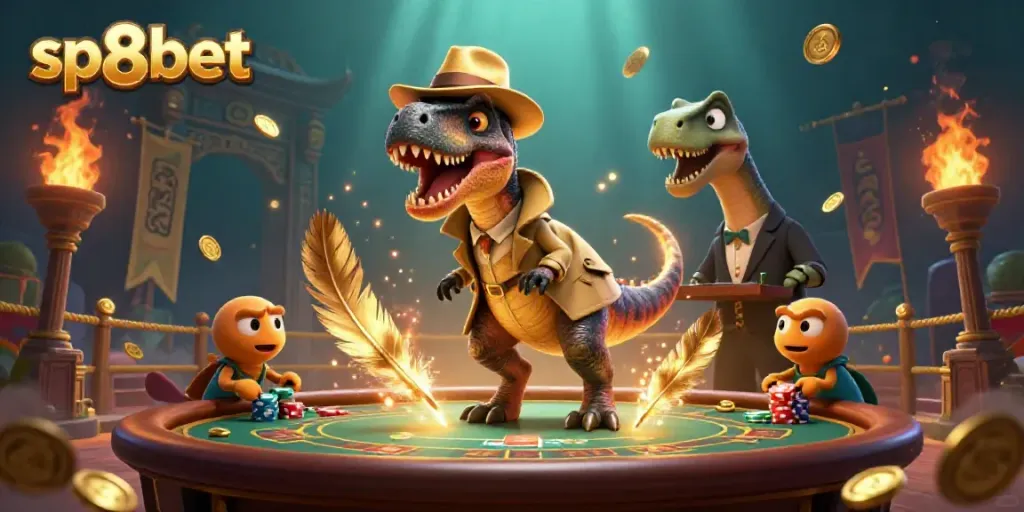 Experience the thrill of gambling with sp8bet's unique characters in a vibrant casino scene.