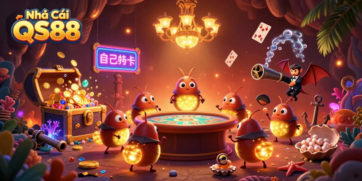 Experience the thrill of Nhà Cái QS88 with vibrant glowworms illuminating a rich casino scene.