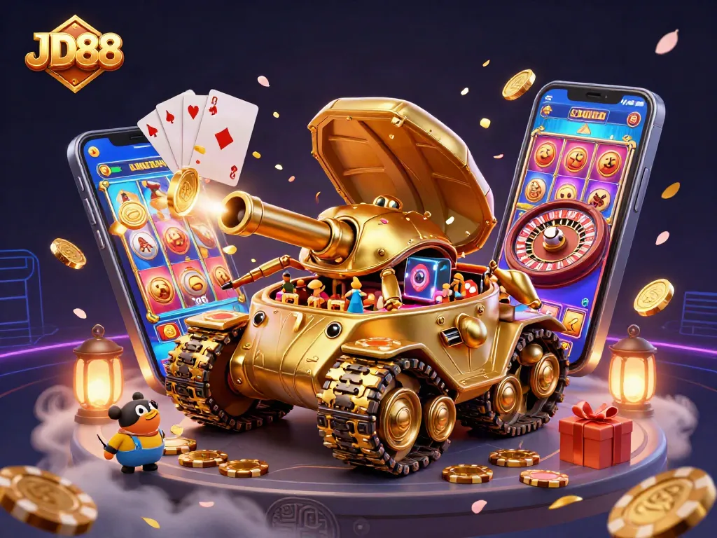 Spin to win at JD88's vibrant casino packed with confetti, slots, and card games.