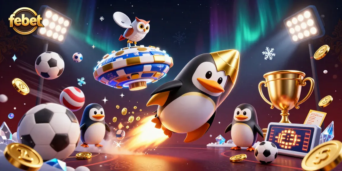 Experience excitement with febet as a golden penguin navigates thrilling casino space.