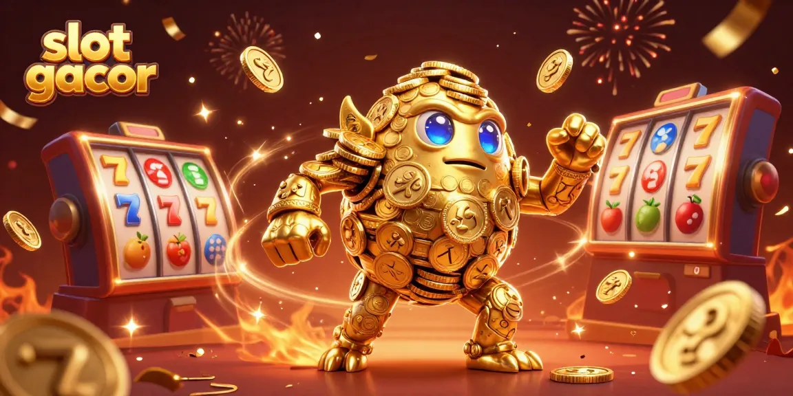 Experience the excitement of slot gacor with a vibrant, dynamic casino scene featuring a golden golem and spinning slots.