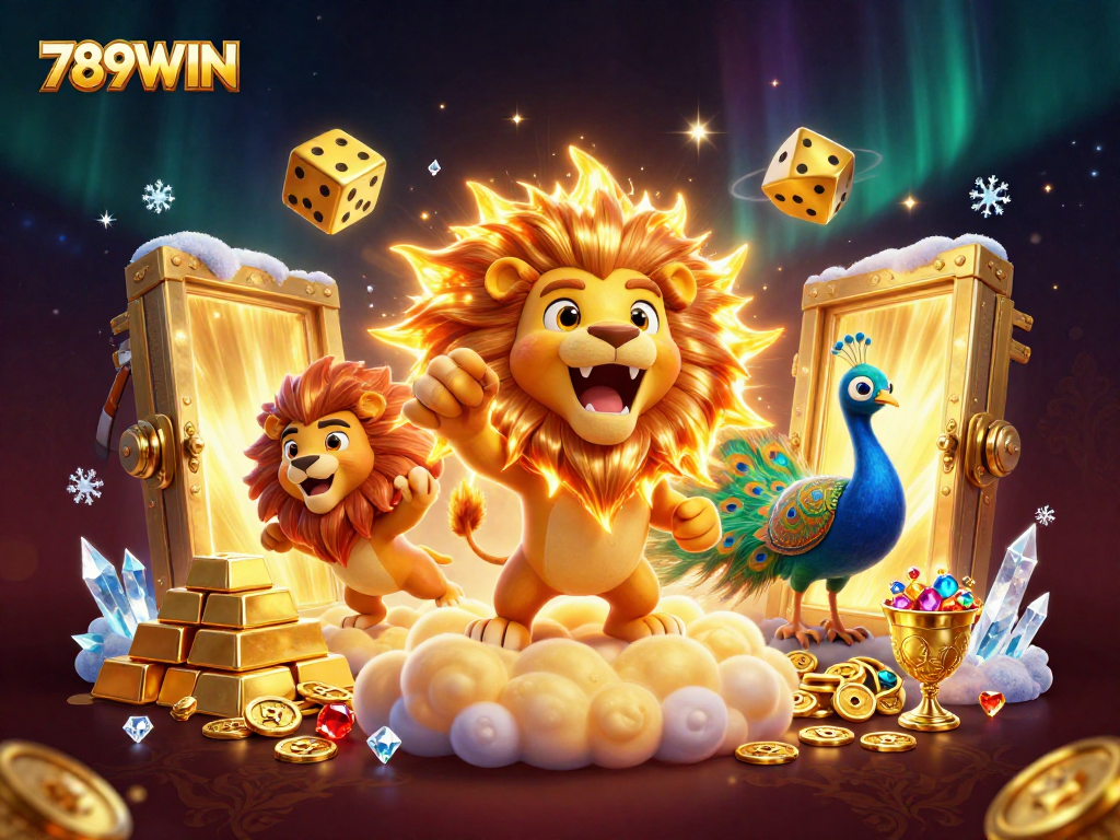Experience thrilling wins at 789WIN with vibrant golden treasures and energetic casino elements.