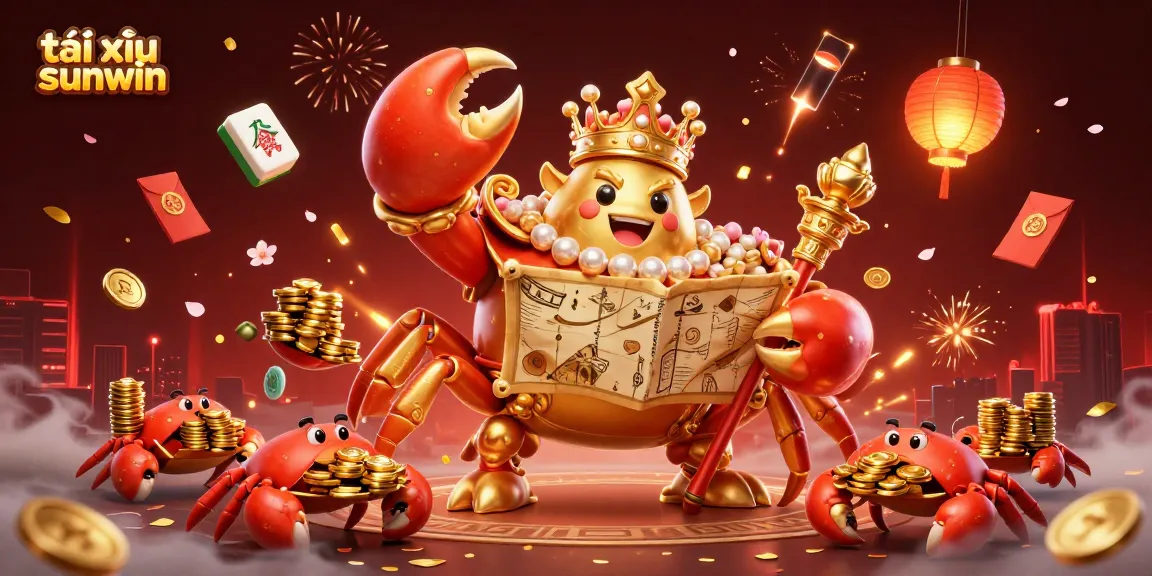 Engage with tài xỉu sunwin gameplay featuring a golden crab emperor and festive gaming elements.