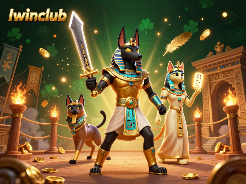 Iwinclub showcases a vibrant 3D illustration capturing ancient Egyptian themes in a dazzling casino setting.