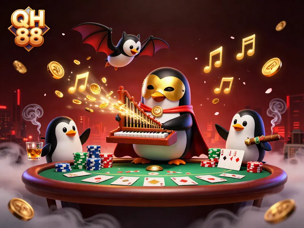Experience winning moments with QH 88 at this vibrant casino scene featuring dynamic characters and elements.
