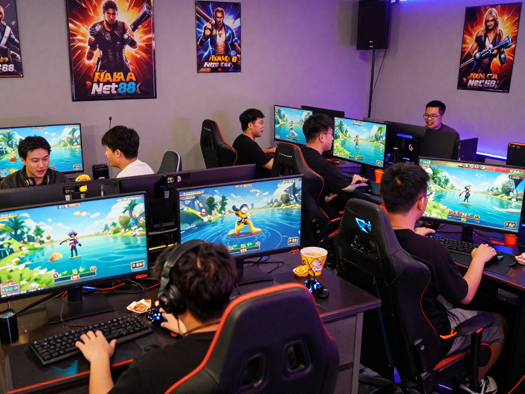 Vibrant gaming scene showcasing players engaged in Bắn Cá Net88, highlighting multiplayer excitement and immersive atmosphere.