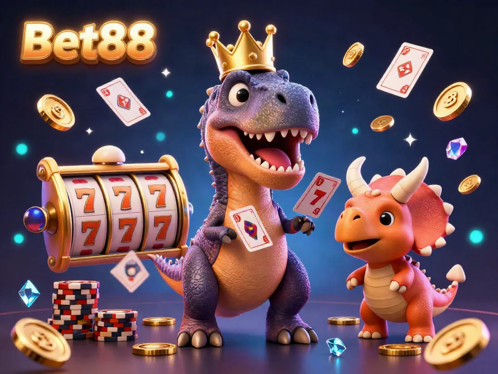 Experience the thrilling Bet88 casino atmosphere with 3D characters and vibrant gaming elements.