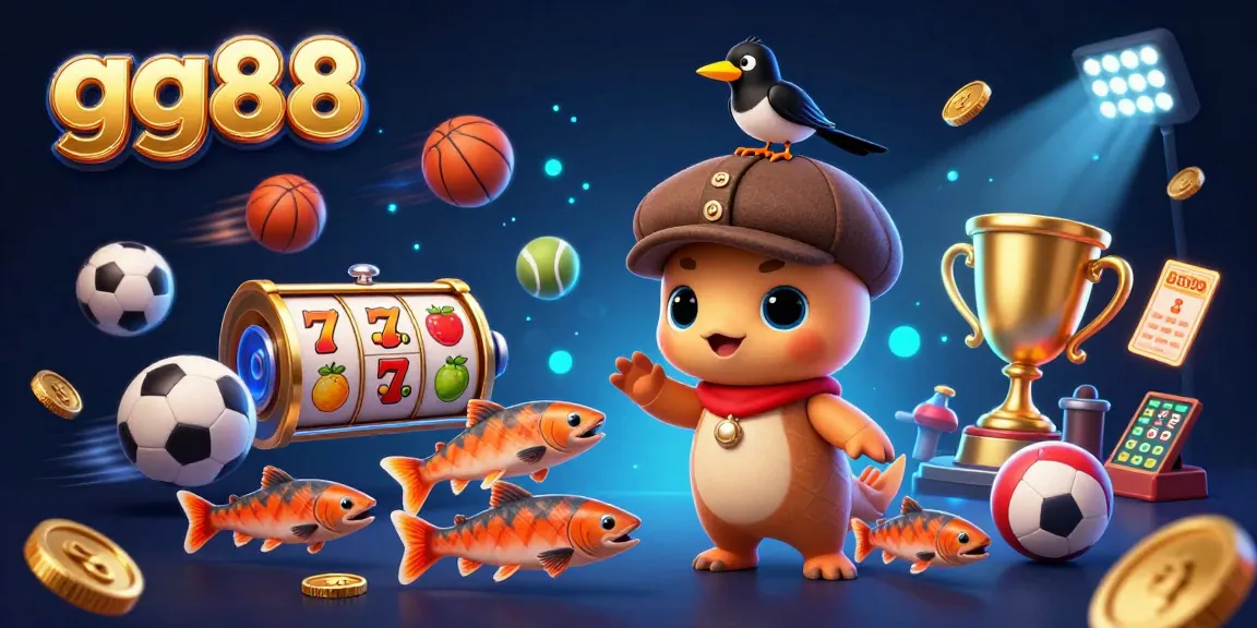 Engage with the thrilling world of gg88 in a vibrant 3D casino game scene filled with cartoon characters and dynamic elements.