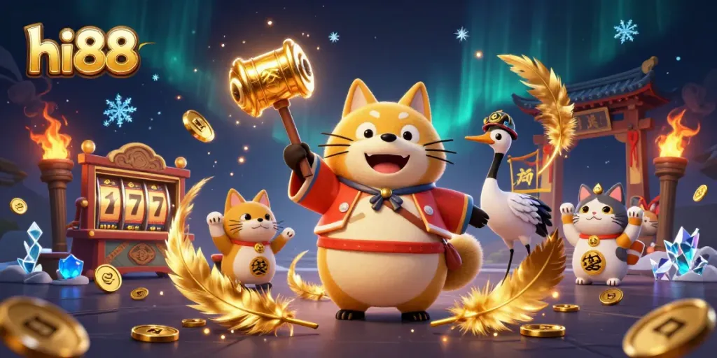 Experience the excitement of hi88 with lucky symbols, vibrant characters, and dynamic casino elements.