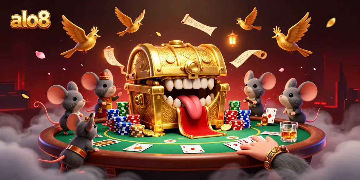 Experience thrilling adventures with alo8 as a treasure chest lures adventurer mice in a dynamic 3D casino scene.