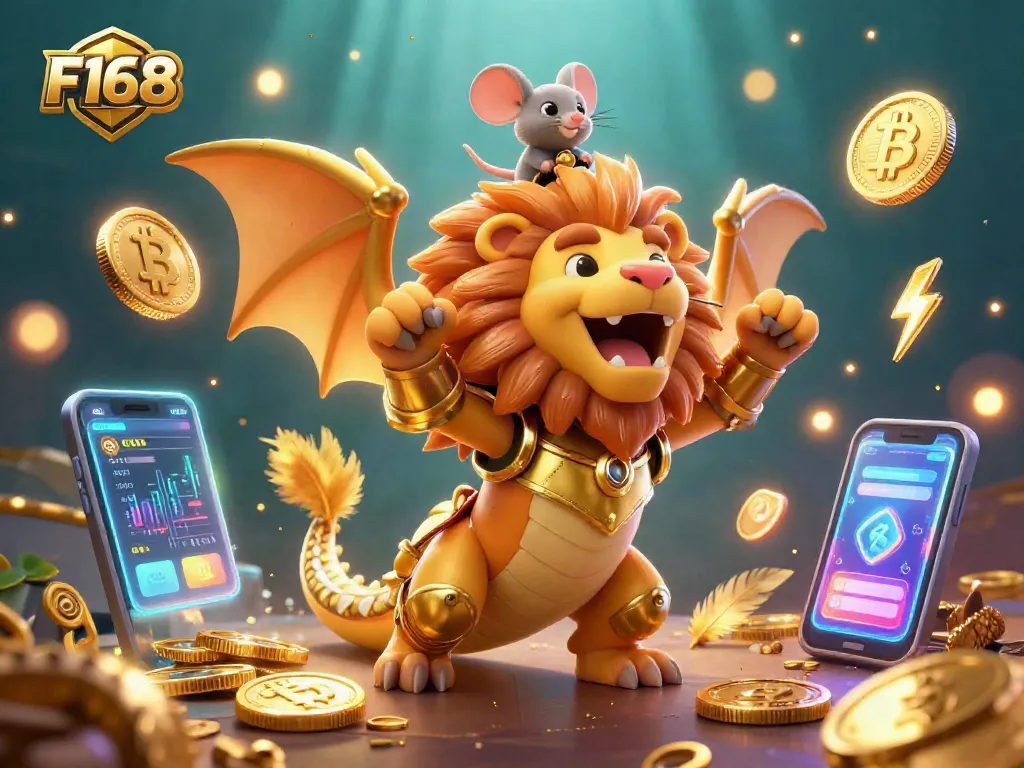 Experience thrilling wins in F168 with a dynamic casino scene filled with crypto elements.