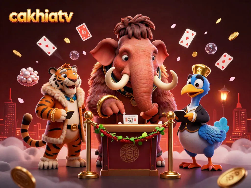 Experience the exciting atmosphere of cakhiatv as a woolly mammoth bouncer checks IDs at a dazzling casino door.