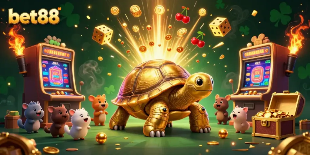 Experience the thrill of the bet88 casino with a vibrant illustration of fun gaming elements and excitement.