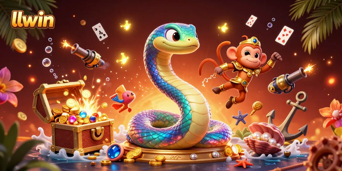 llwin showcases a vibrant and magical gaming scene with animated characters and treasures