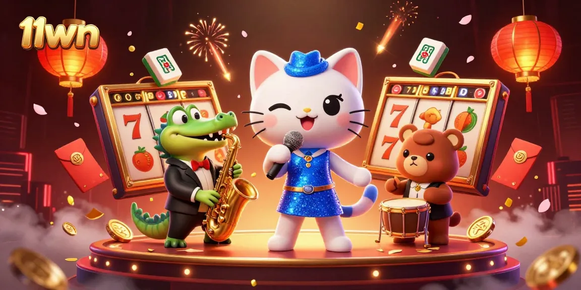 Experience thrilling jackpot action with 11wn in a vibrant casino scene featuring animated characters.