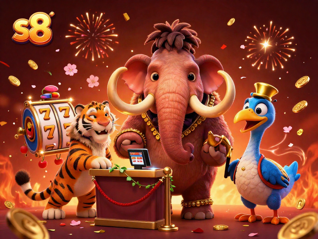 Celebrate wins with s8 at an exciting casino scene featuring vibrant characters and games