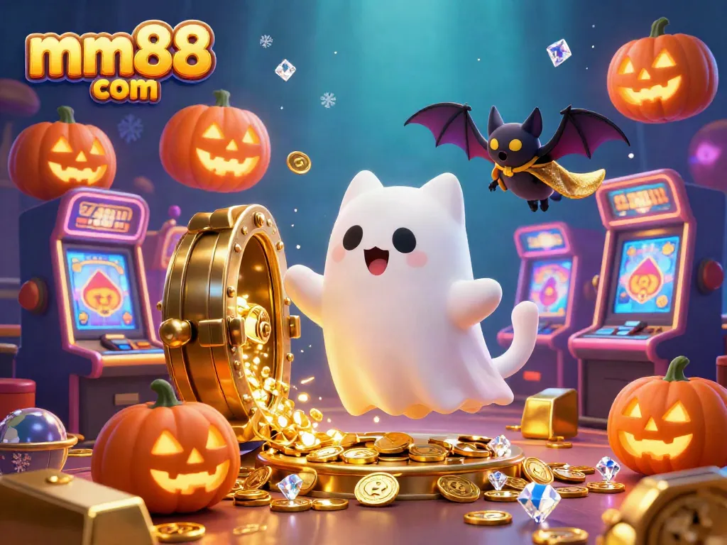Experience the thrill at mm88 com with captivating 3D casino illustrations featuring vibrant characters and treasures.