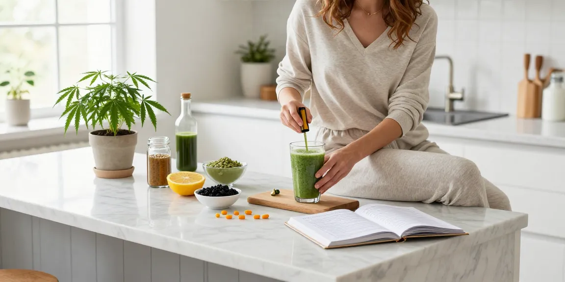 Strong THC vapes UK with CBD oil for daily wellness, featuring hemp extract and natural ingredients in a serene kitchen.