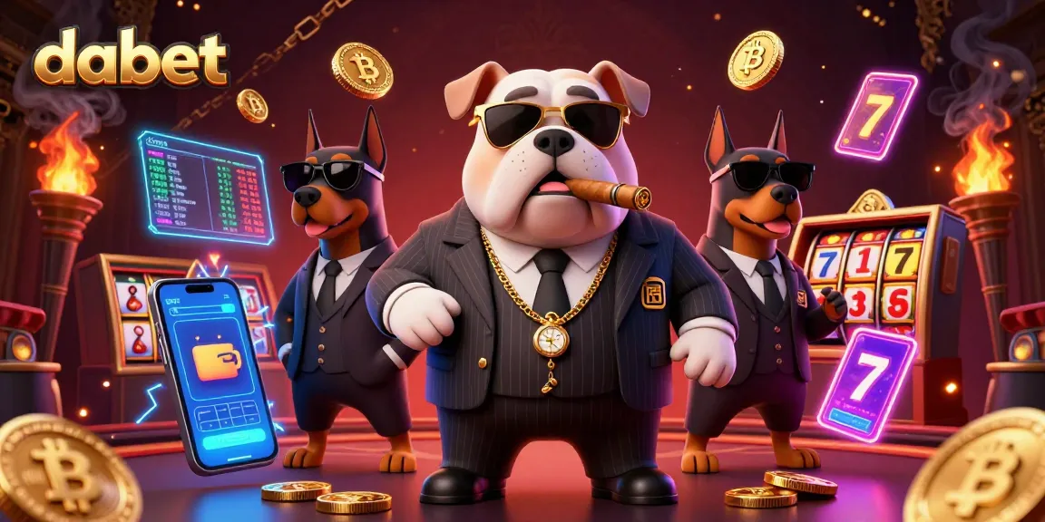Experience thrilling gaming with dabet's 3D mafia boss bulldog in a vibrant casino scene.